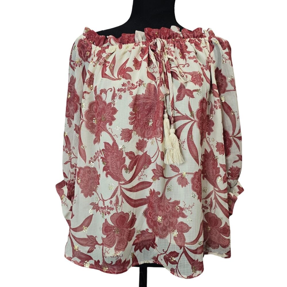 ⭐️Vince Camuto Off the Shoulder Genma Batik Floral Print Blouse Sz L